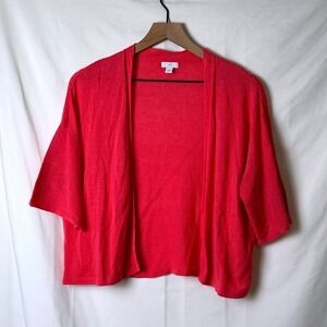 J.Jill Women Linen Blend Open Front Short Sleeve Cardigan Pink Size XS Coastal